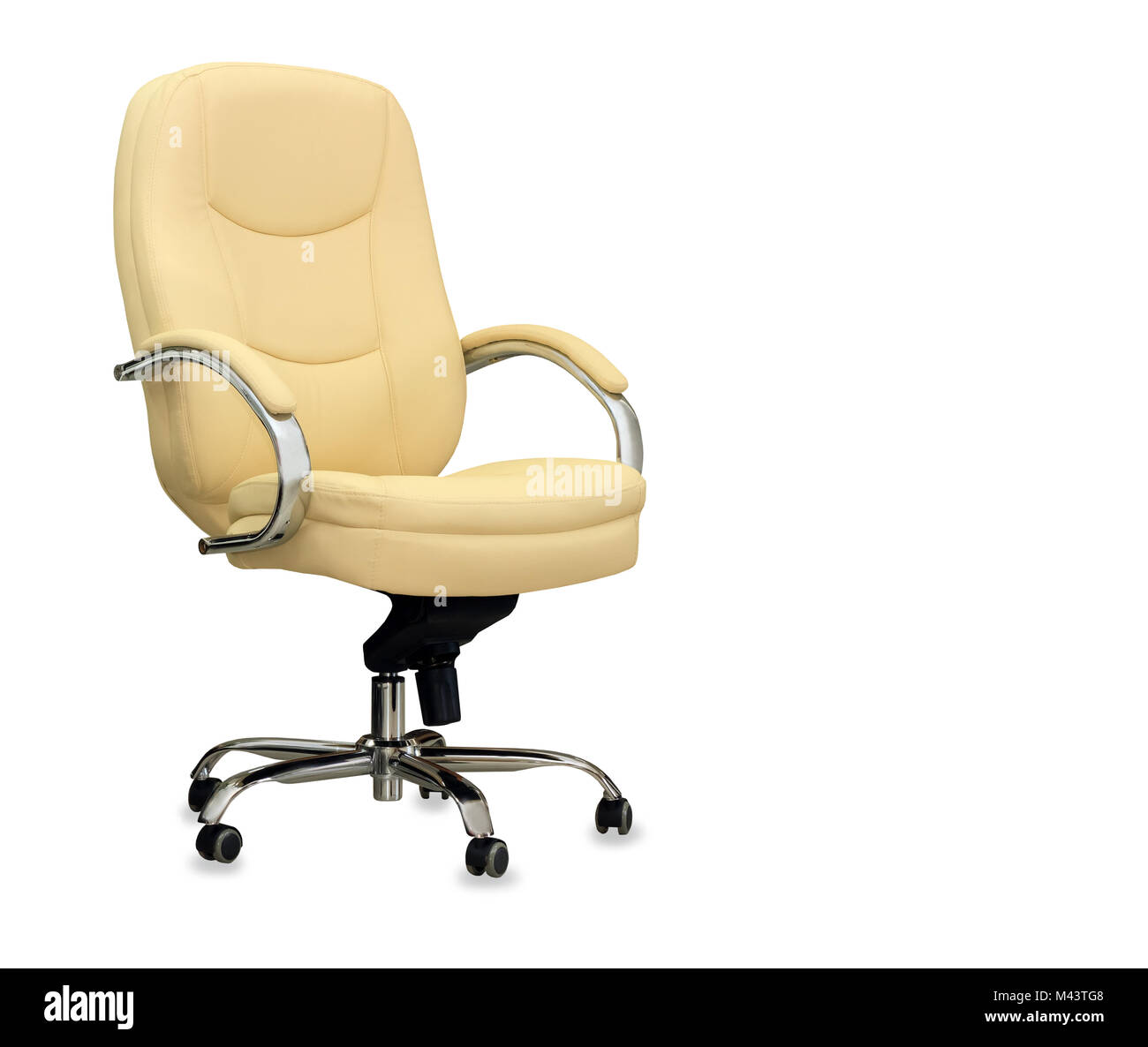 The office chair from beige leather. Isolated Stock Photo