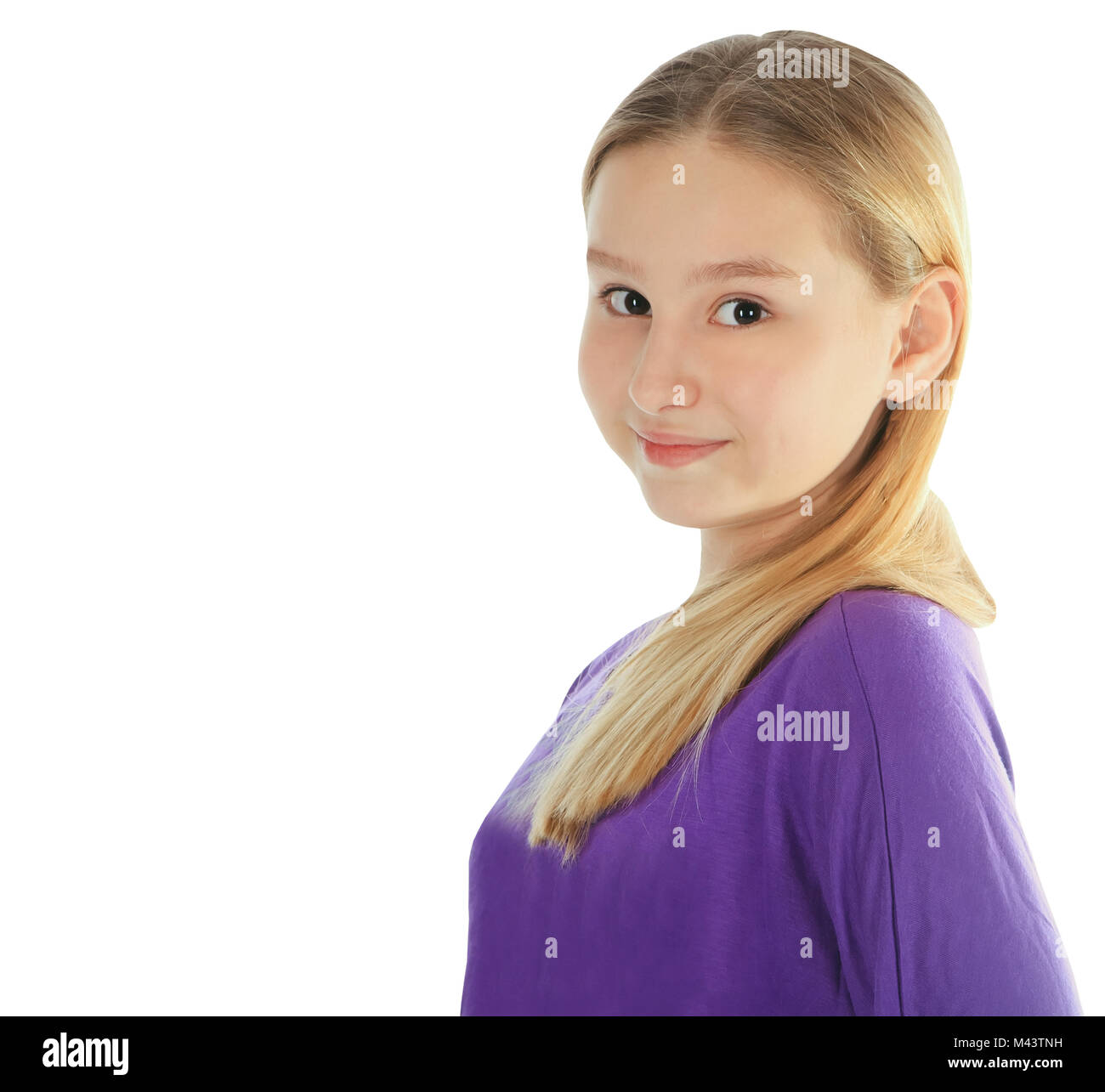 Pretty young girl isolated over white Stock Photo - Alamy