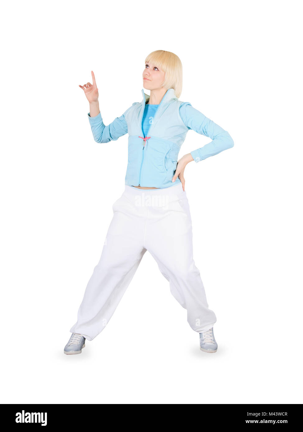 Teenager dancing breakdance in action over white Stock Photo