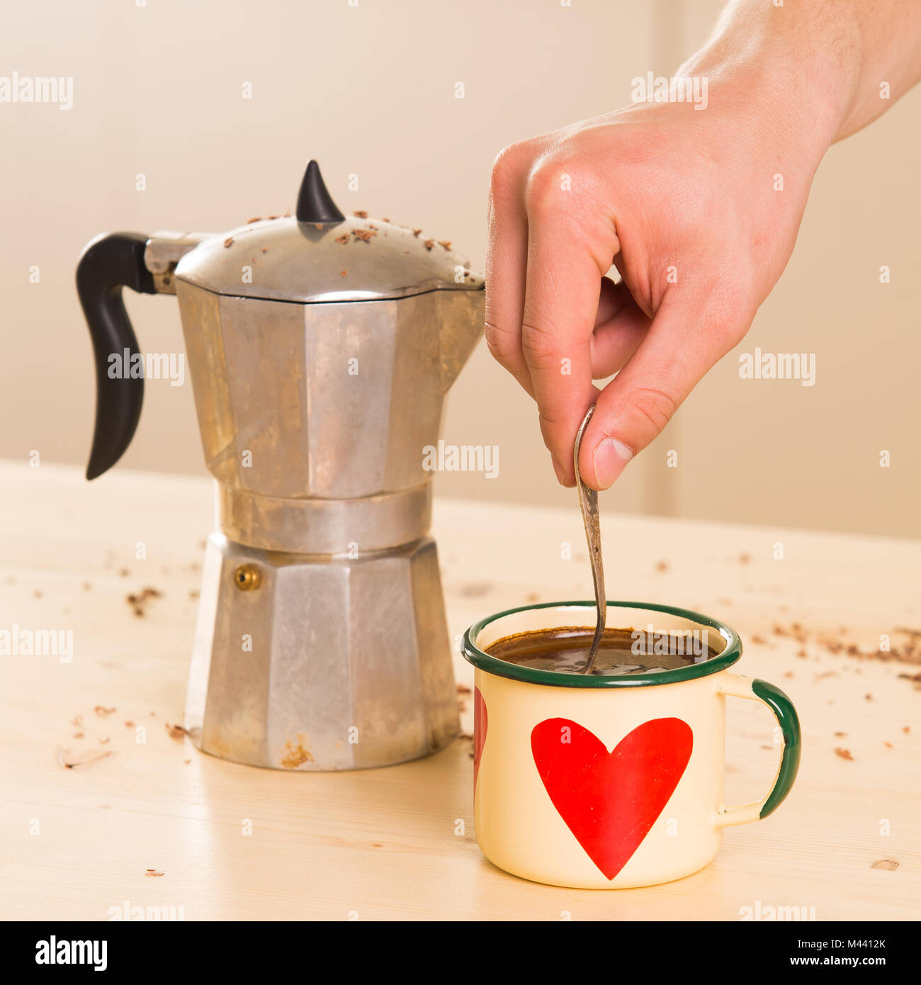 Coffee in Italian style on a wooden table Stock Photo - Alamy