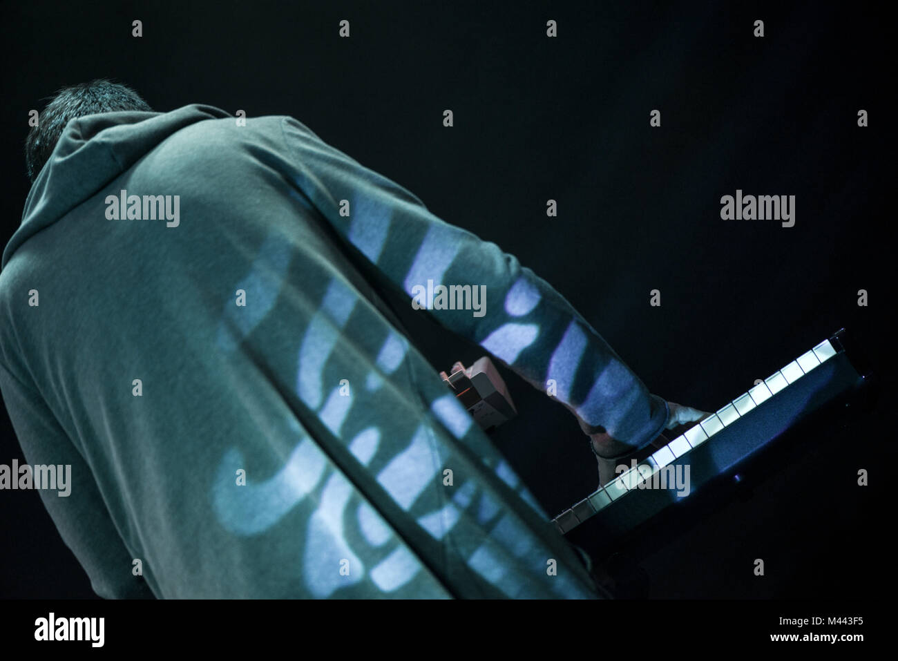 Male musician plays a musical instrument on the stage. Artist playing