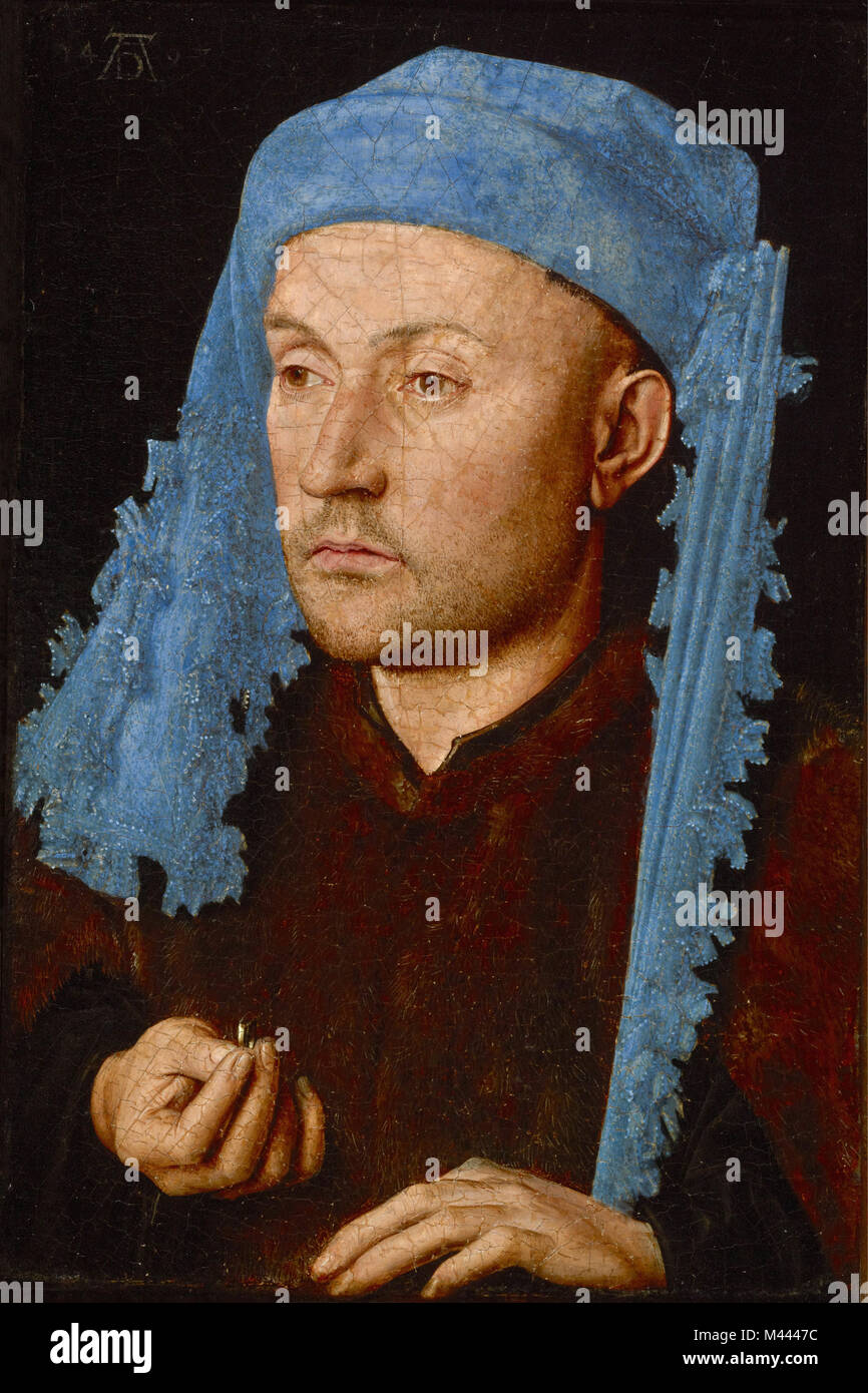 Jan van Eyck, Portrait of a Man with a Blue Chaperon, 1430–1433 Stock Photo