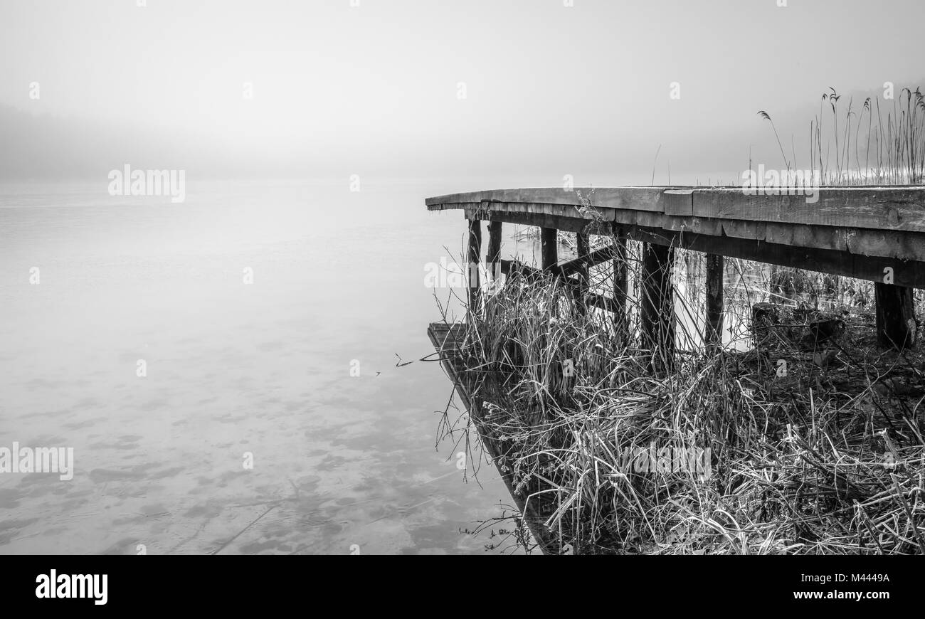Misty Lake Pier Stock Photo