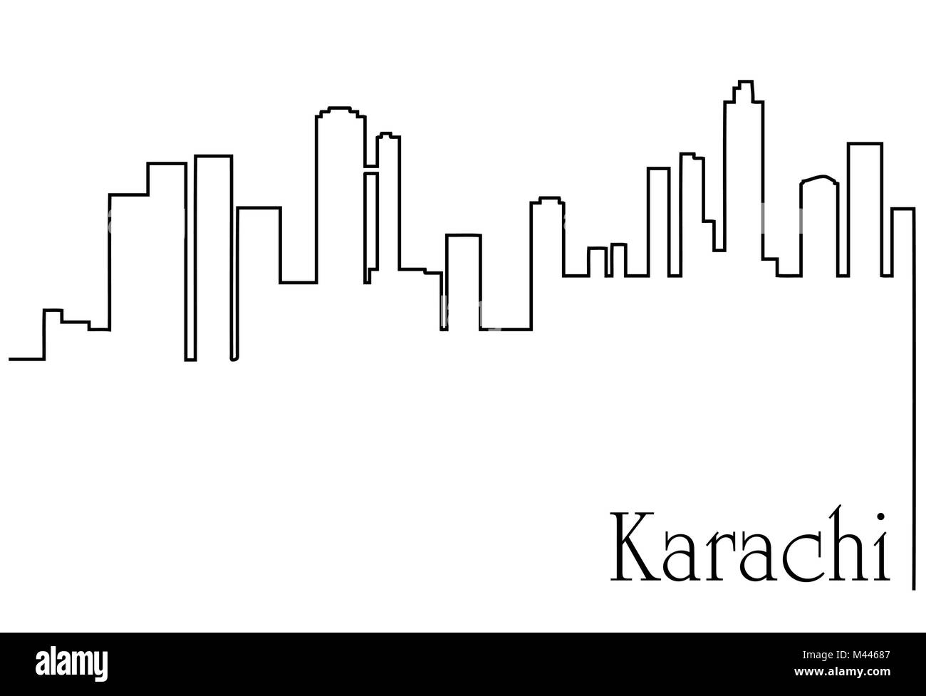 Karachi city one line drawing abstract background with  metropolis cityscape Stock Vector