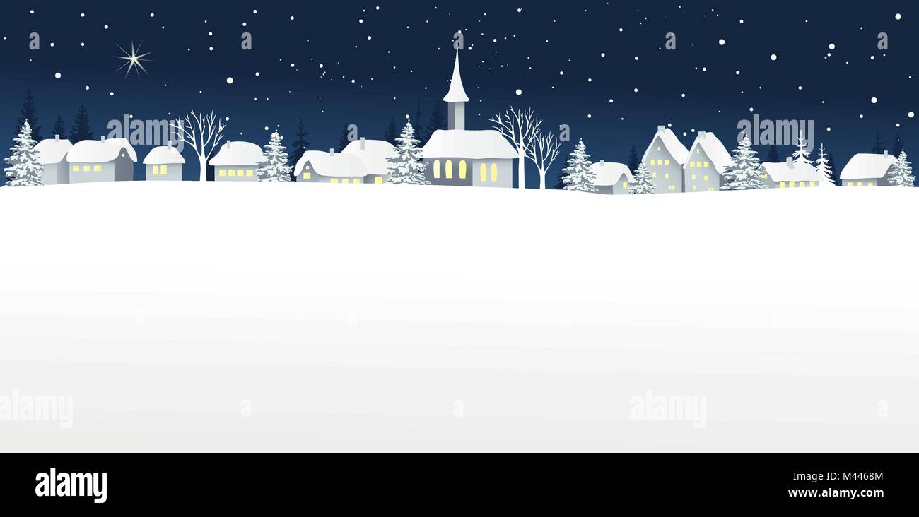 Christmas winter landscape with small village Stock Vector Image & Art ...