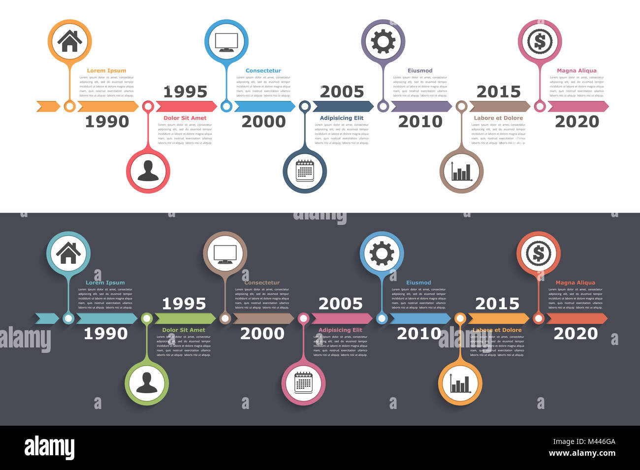 Timeline infographics design with arrows, workflow or process diagram ...