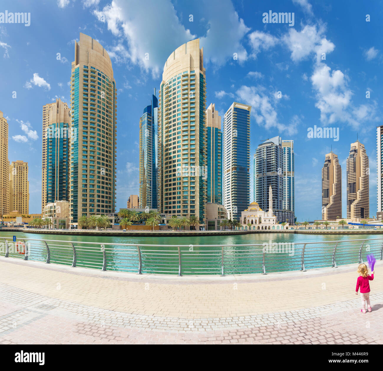 Dubai - The skyscrapers and hotels of Marina and the promenade. Stock Photo