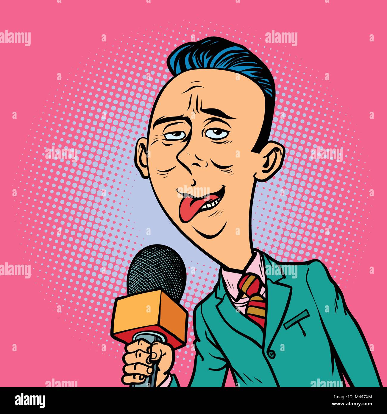 ridiculous funny weird reporter correspondent journalist male. television and radio, Internet broadcasting. Comic book cartoon pop art retro vector il Stock Vector