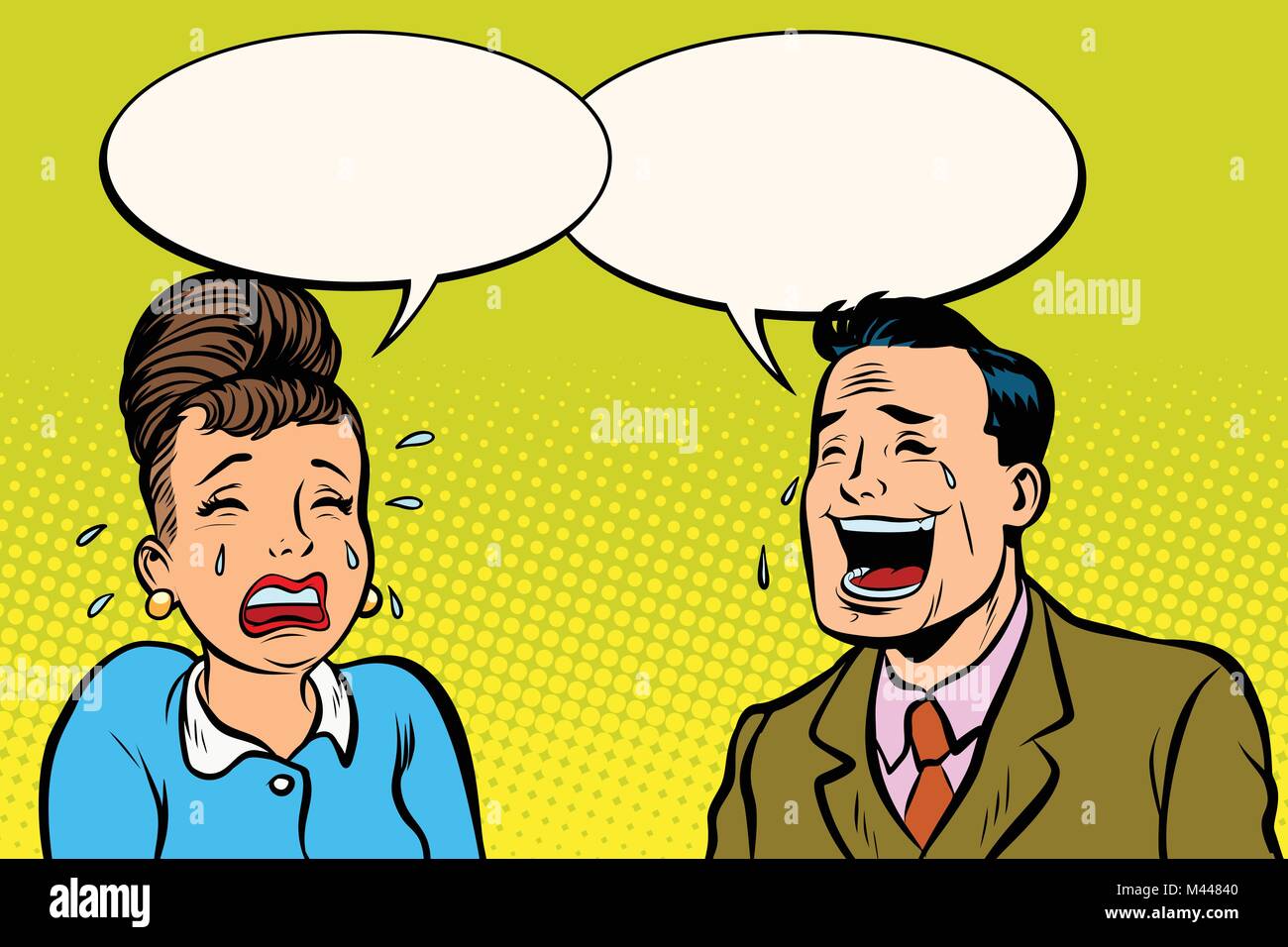 couple man and woman, he laughs she cries Stock Vector