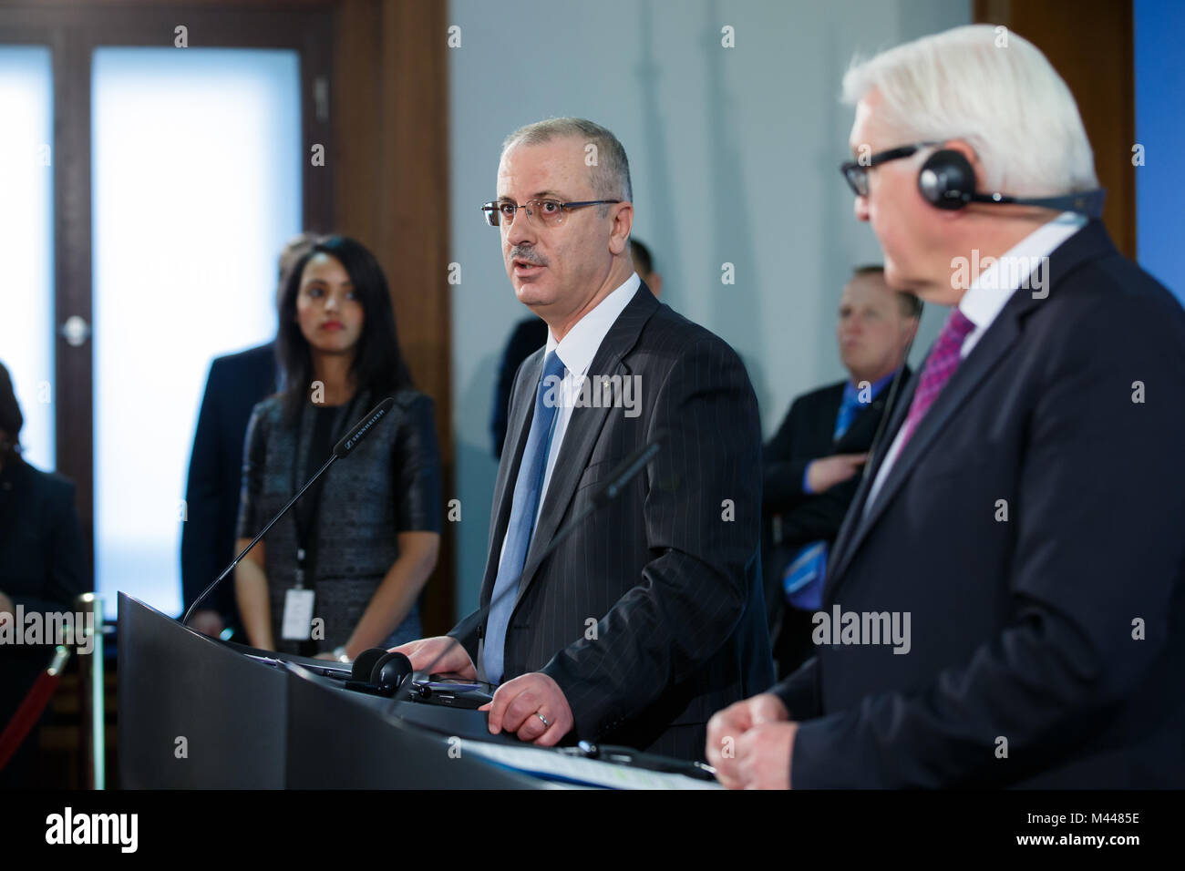 FM Steinmeier meets Palestinian Prime Minister Hamdallah in Berlin. Stock Photo
