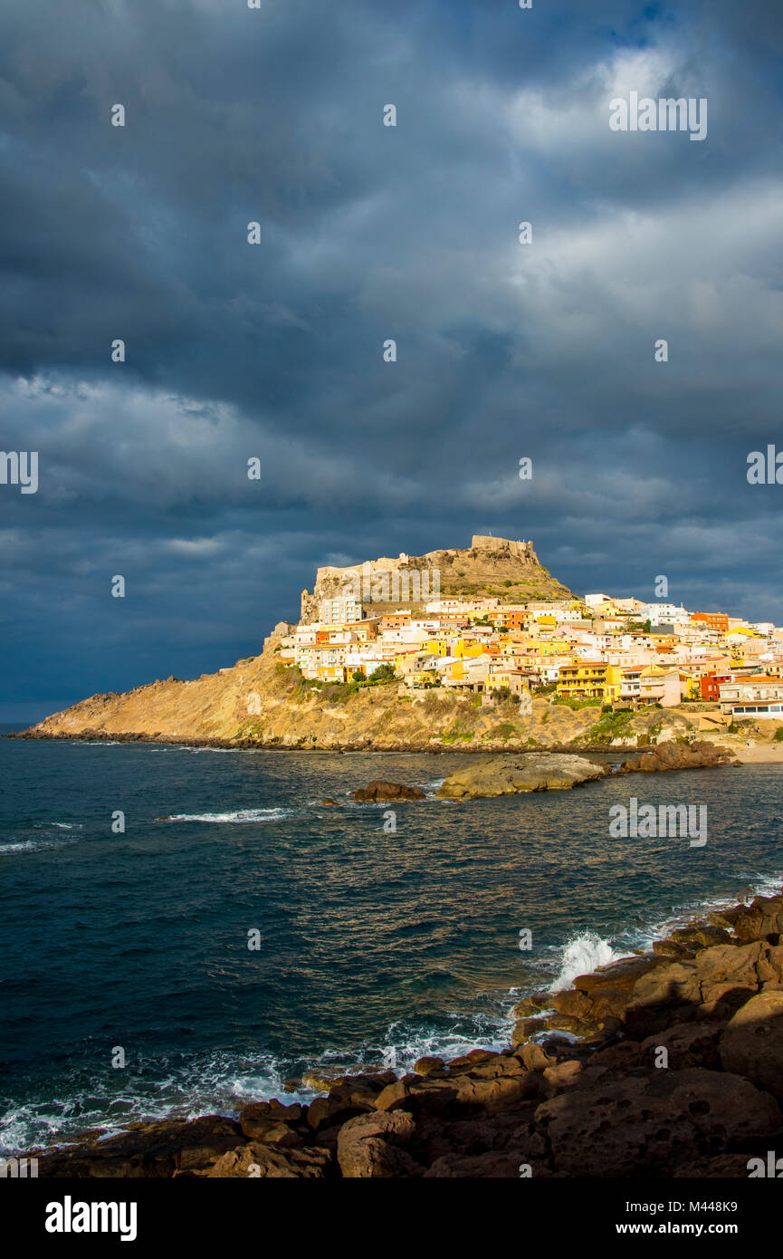 Dramatic light over the old town of Castelsardo,Sardinia,Italy Stock Photo