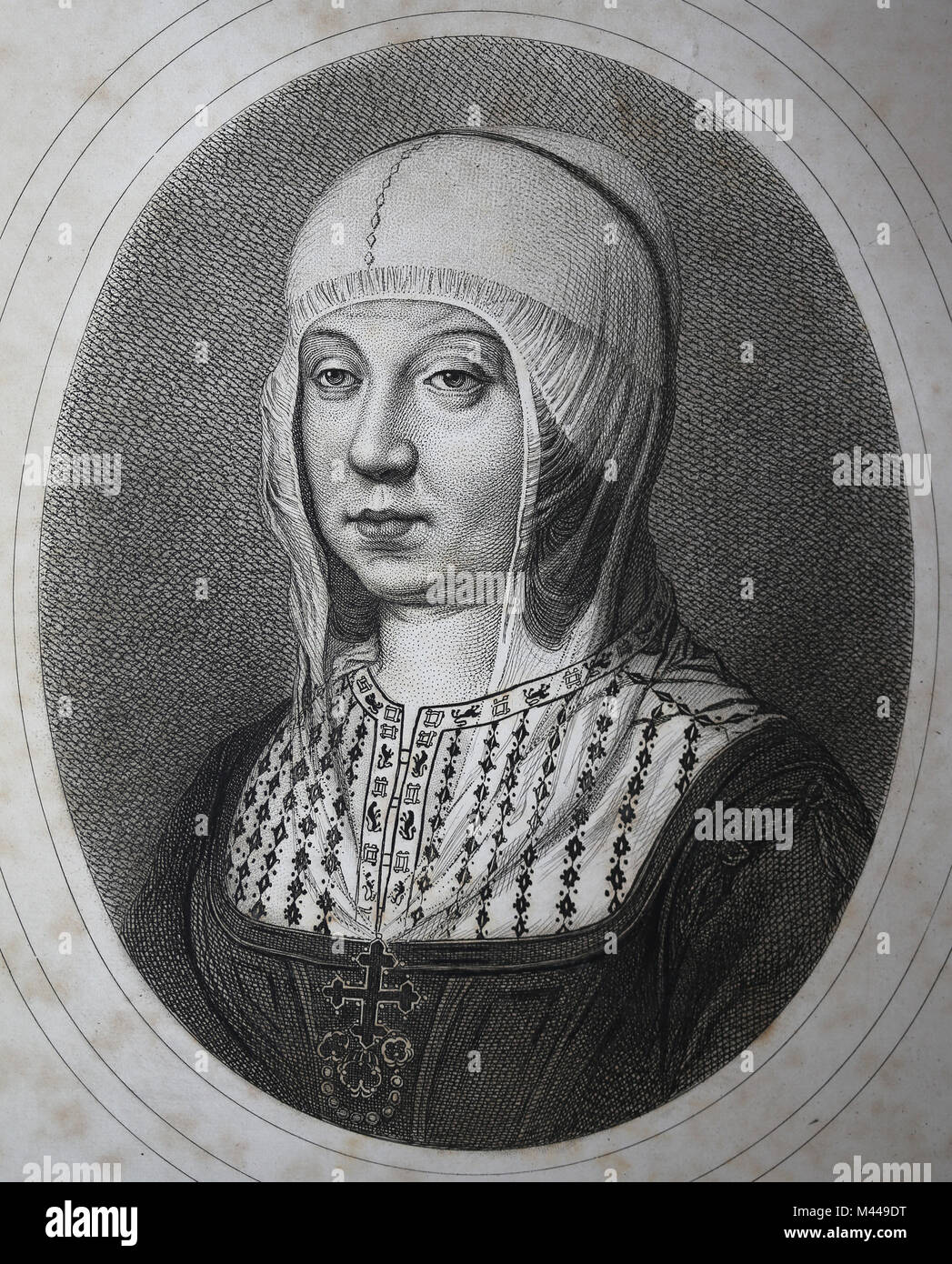 Isabella I of Castile (451-1504). Queen of Castile. The Catholic. Portrait. Engraving, 1879. Stock Photo