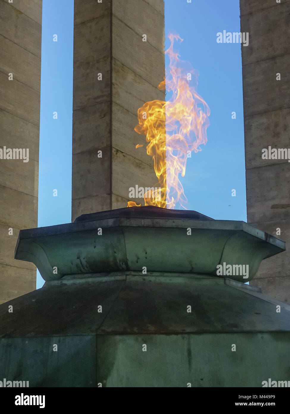 Symbolic Fire at Flag Park in Rosario city Argentina Stock Photo
