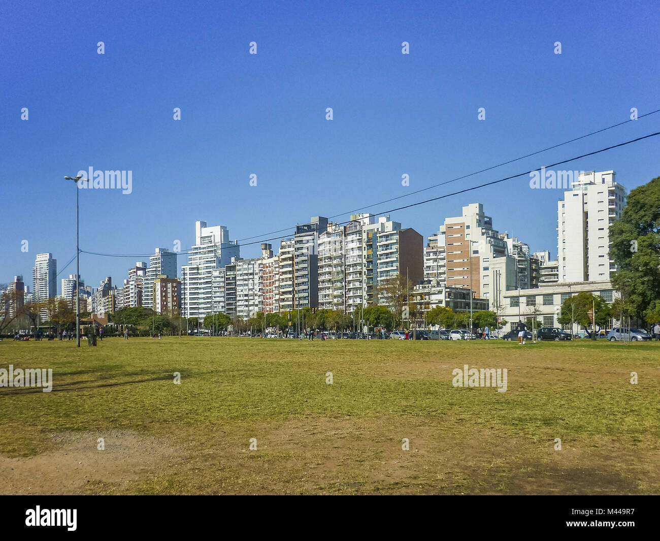 Park and Modern Building in Rosario, Argentina Stock Photo