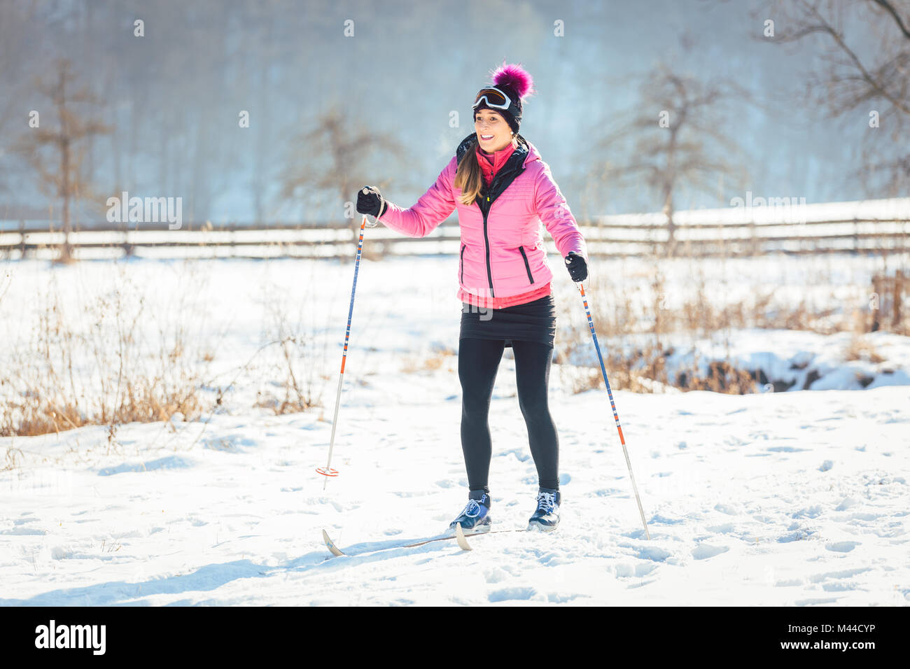 Woman doing cross country skiing as winter sport Stock Photo