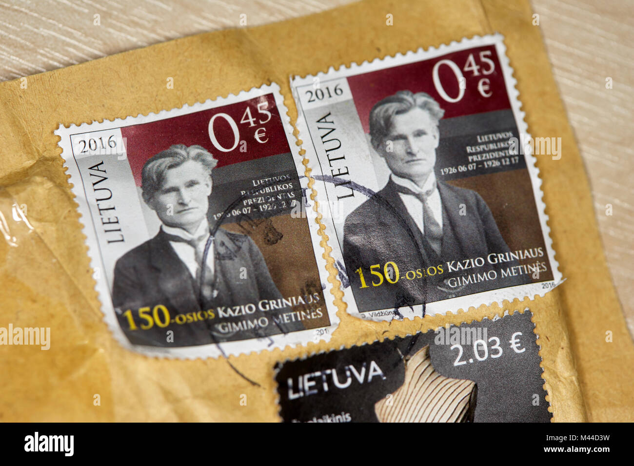 postage stamps on posted mail from lithuania Stock Photo