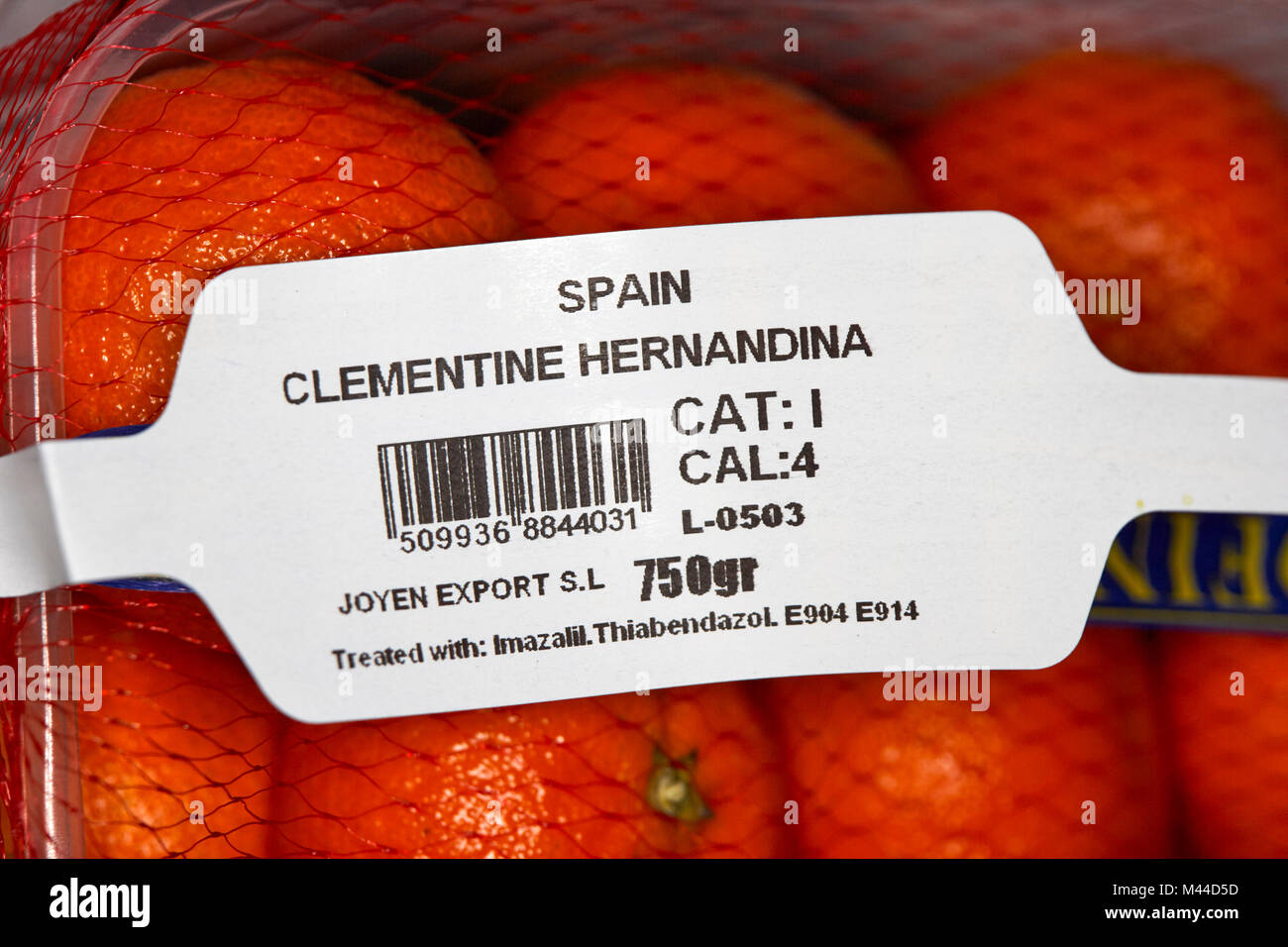 label on a box of spanish imported clementines in plastic packaging