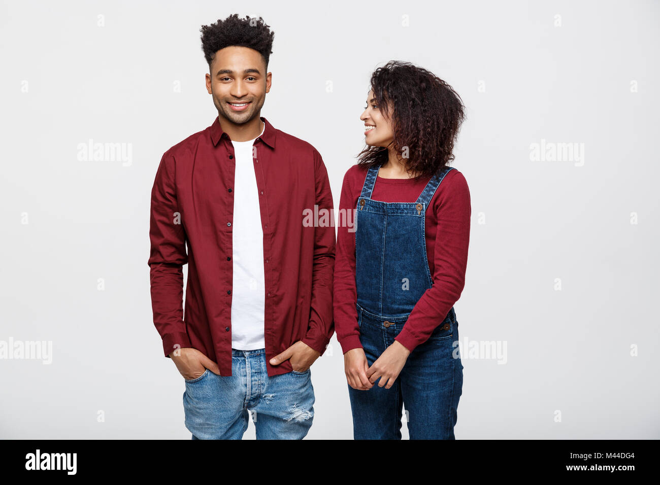 Beautiful portrait of a happy African American couple isolated over ...
