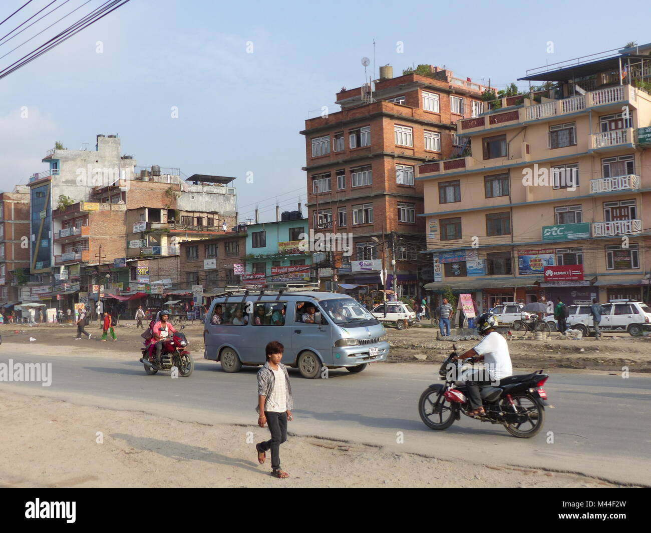 Kathmandu, Nepal, september 5, 2015: Cars, Motorbikes and people moving in Kathmandu's streets Stock Photo