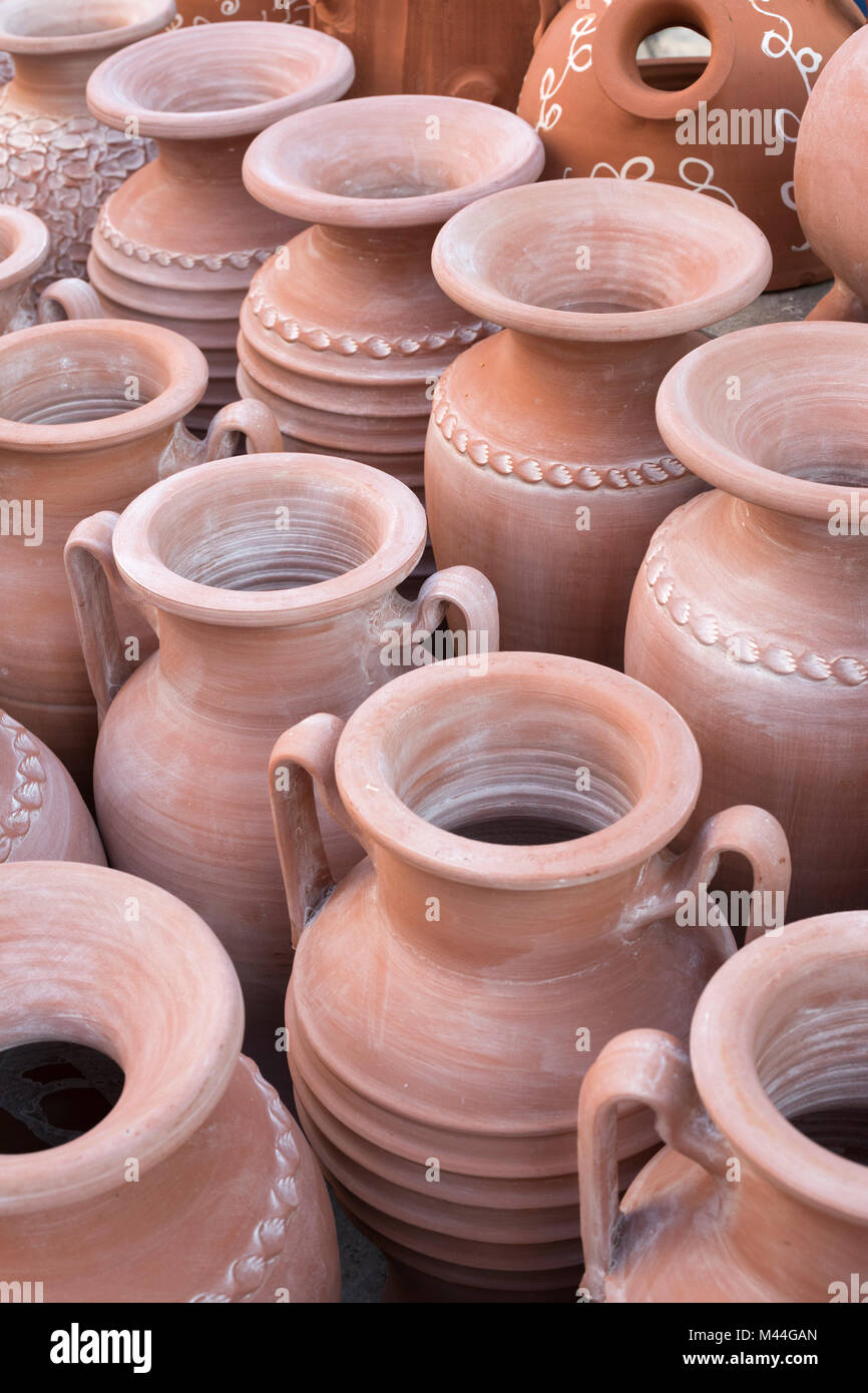 Terracotta pots for sale outside pottery shop, Kamares, Sifnos