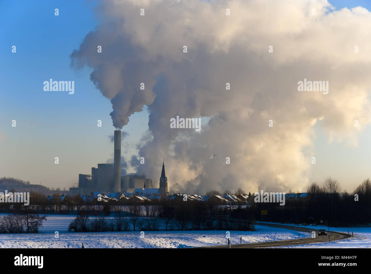 Lignite power plant in the winter Frimmersdorf Stock Photo
