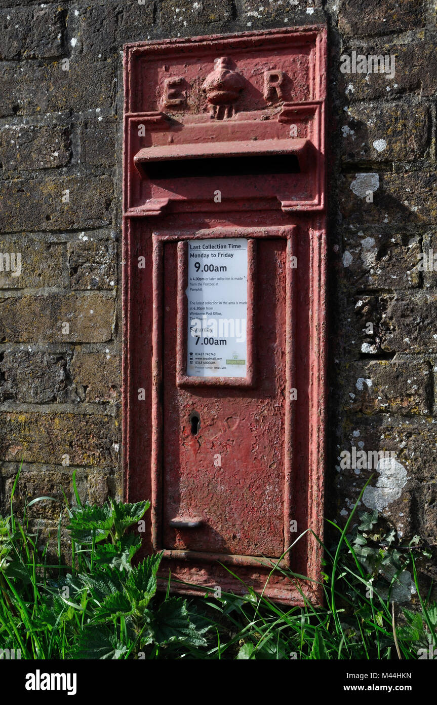 Edward VII post box set in a brick wall at Cowgrove, near Wimborne ...