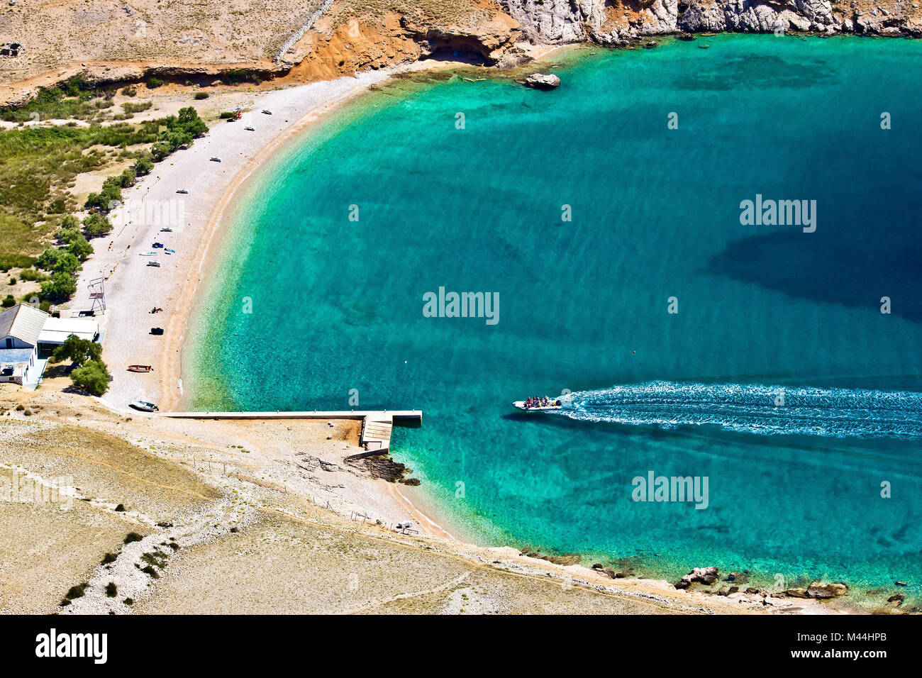 Vela luka turquoise beach aerial, Krk, Croatia Stock Photo