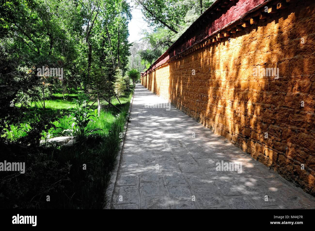 Along the wall in Norbulingka in Lhasa Tibet China Stock Photo