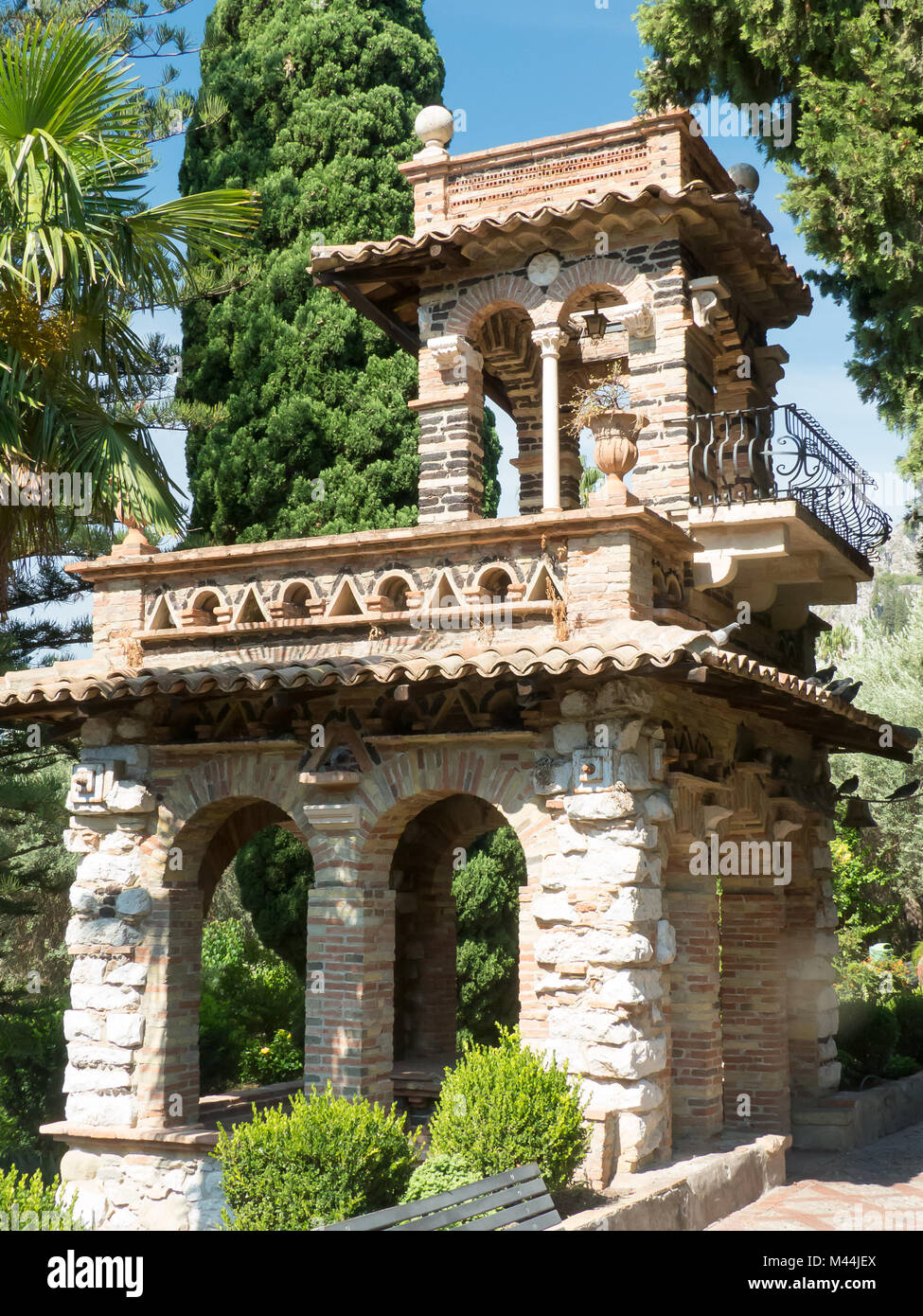 Taormina in Sicily: a folly in the public gardens (Giardini della Villa Comunale) Stock Photo