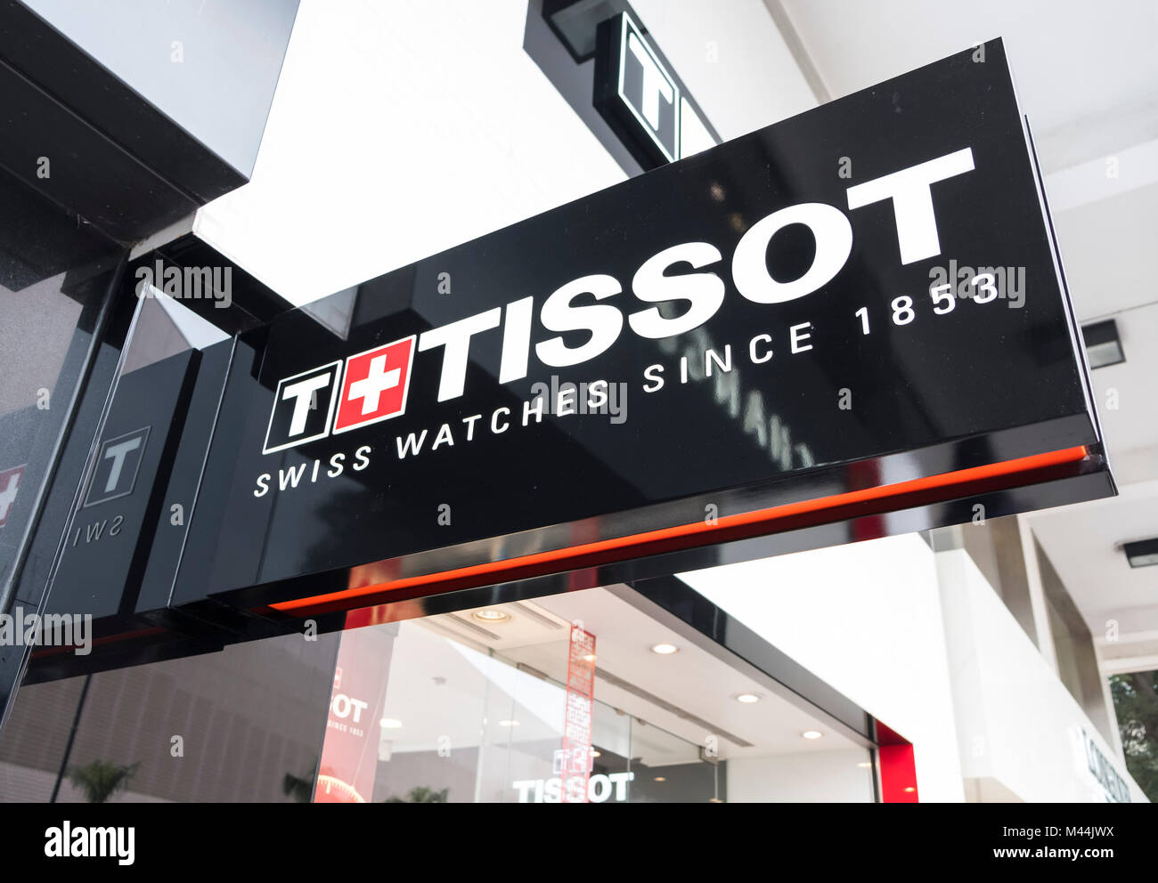 HONG KONG - FEBRUARY 4, 2018: Tissot in Hong Kong. Tissot is a Swiss watchmaker. The company was founded in Le Locle, Switzerland by Charles-Félicien Stock Photo