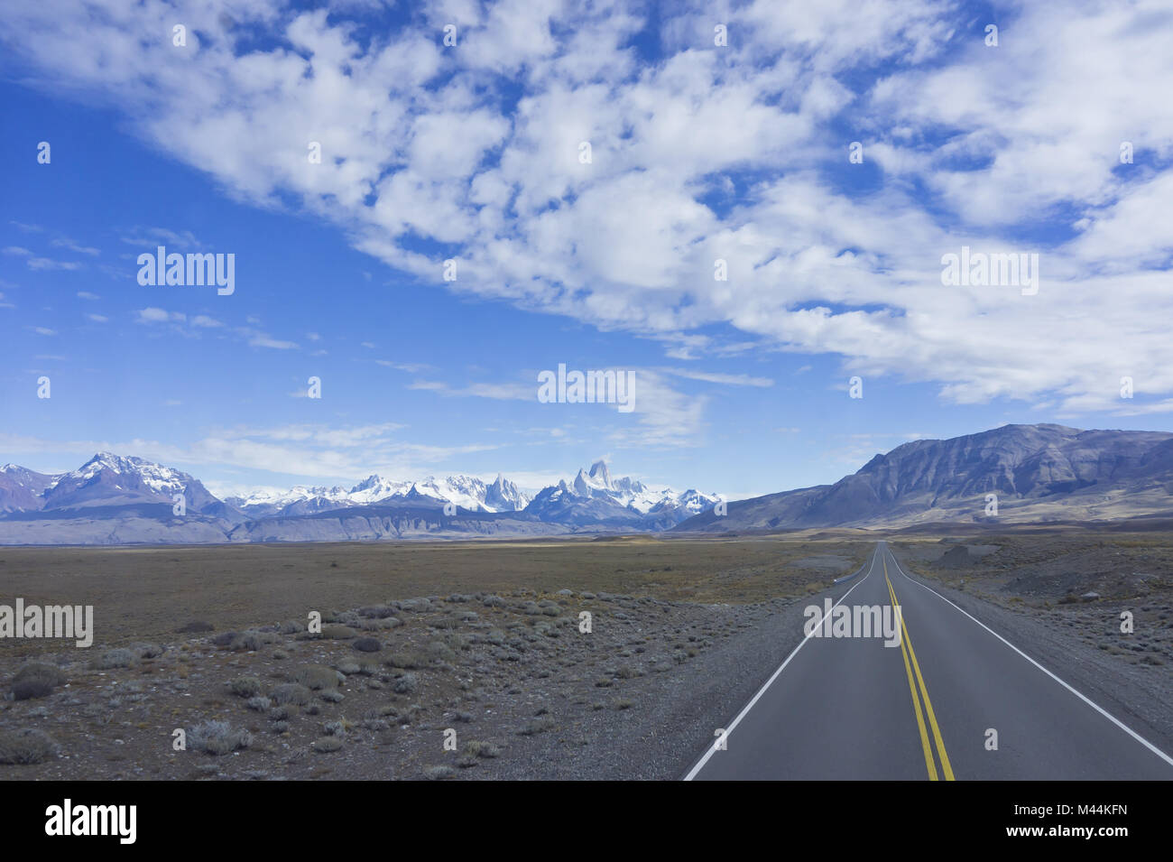 Patagonia,Cerro Fitz Roy and Cerro Torre.Road in t Stock Photo