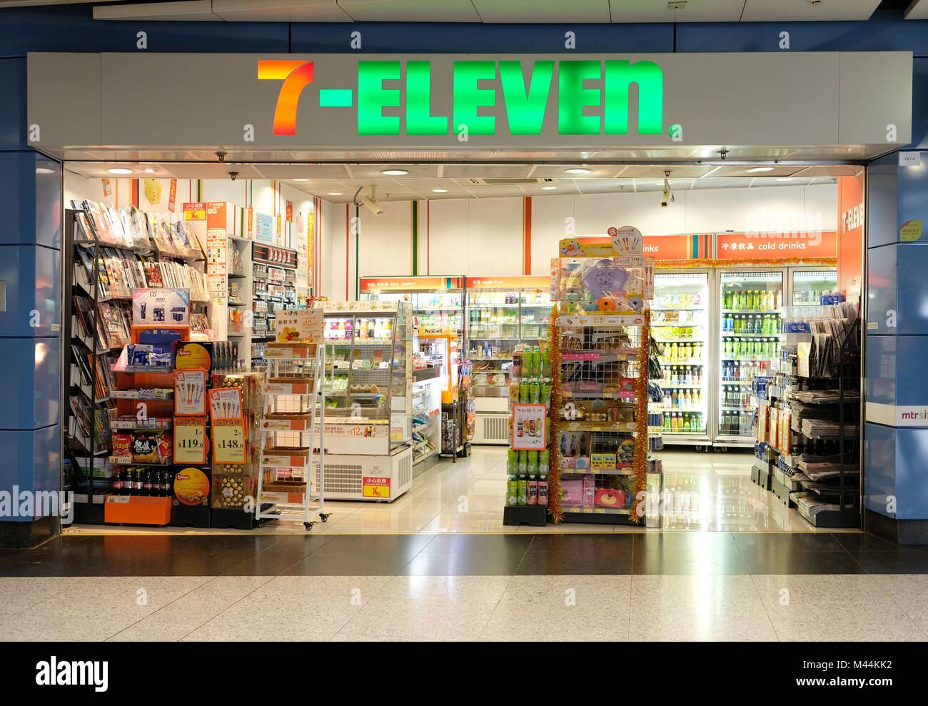 Hong Kong - February 11, 2018: 7-Eleven shop in Hong Kong. 7-Eleven or 7-11 is an international chain of convenience stores and primarily operates usi Stock Photo