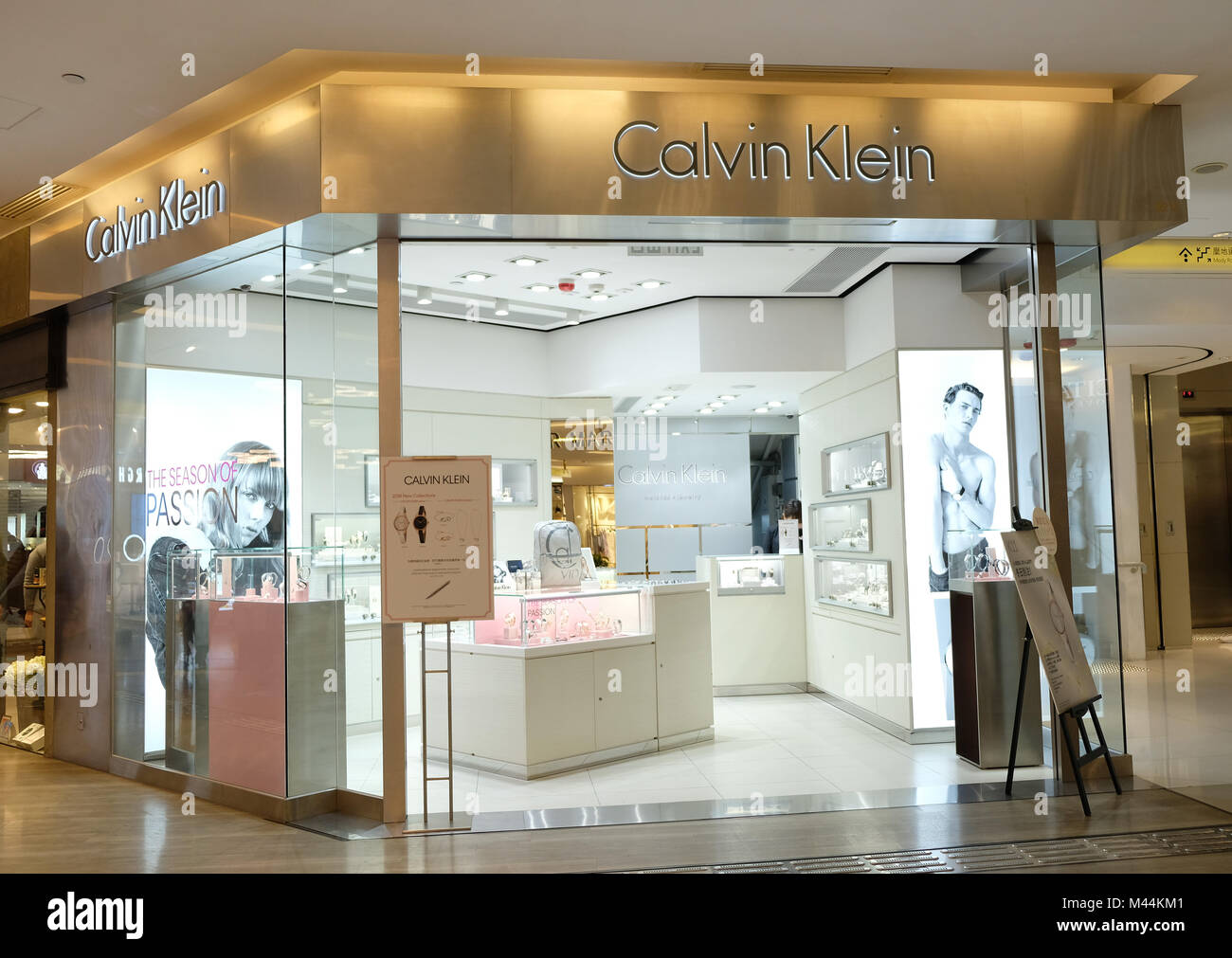 HONG KONG - FEBRUARY 4, 2018: Calvin Klein store in Hong Kong. Calvin Klein Inc. is an American fashion house founded by the fashion designer Calvin K Stock Photo