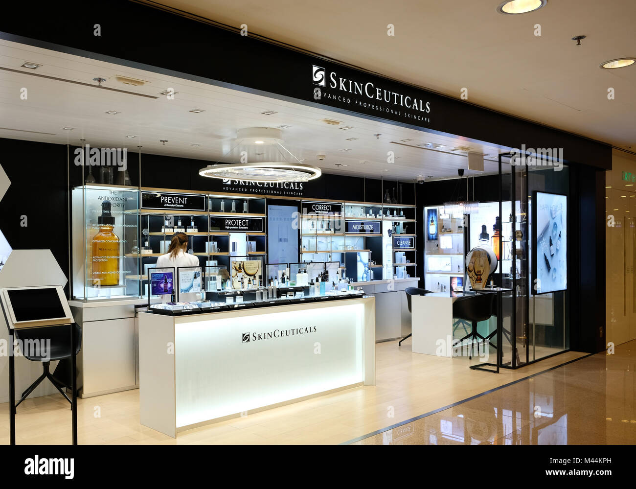 HONG KONG - FEBRUARY 4, 2018: SkinCeuticals shop in Hong Kong. SkinCeuticals is a skin care line founded in 1997 by Alden Pinnell and Russell Moon. Stock Photo