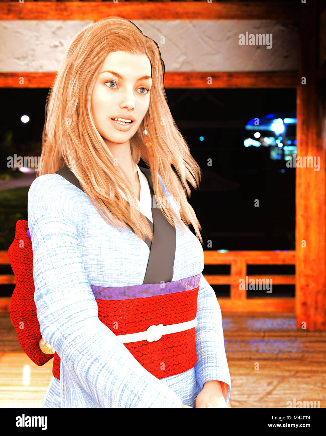 Caucasian lady in Kimono Dress standing Stock Photo Alamy