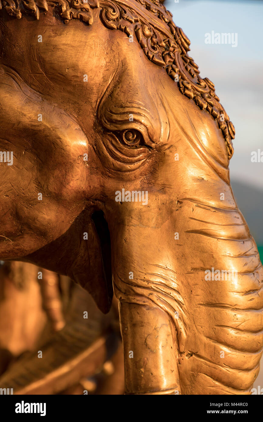 Big Buddha Chalong Phuket Thailand Asia February 14, 2018 Three headed elephant carving at the big Buddha Stock Photo