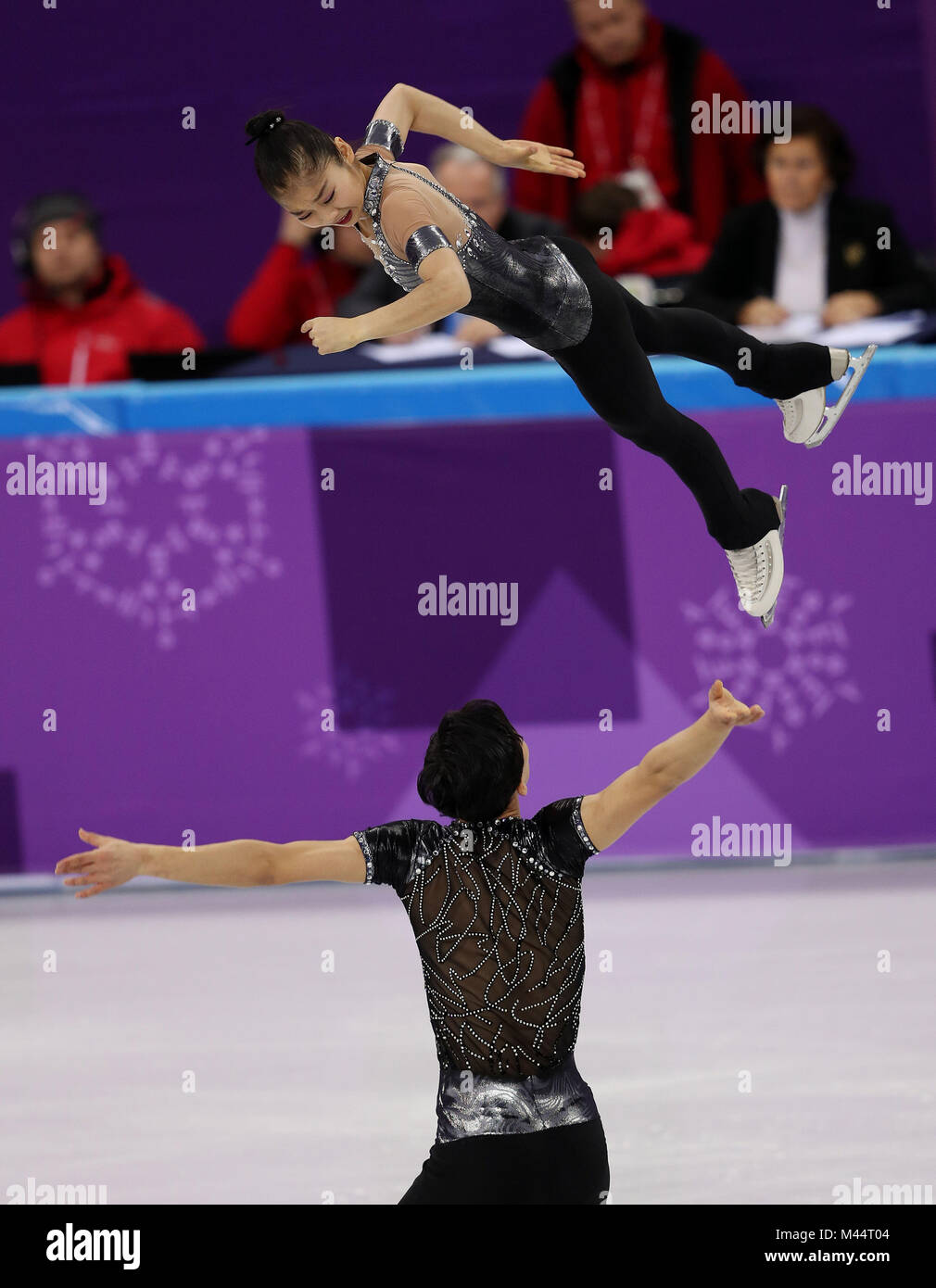 Tae Ok Ryom and Ju Sik Kim of North Korea in the Pairs Figures Skating at the Gangneung Ice Arena during day five of the PyeongChang 2018 Winter Olympic Games in South Korea. Stock Photo