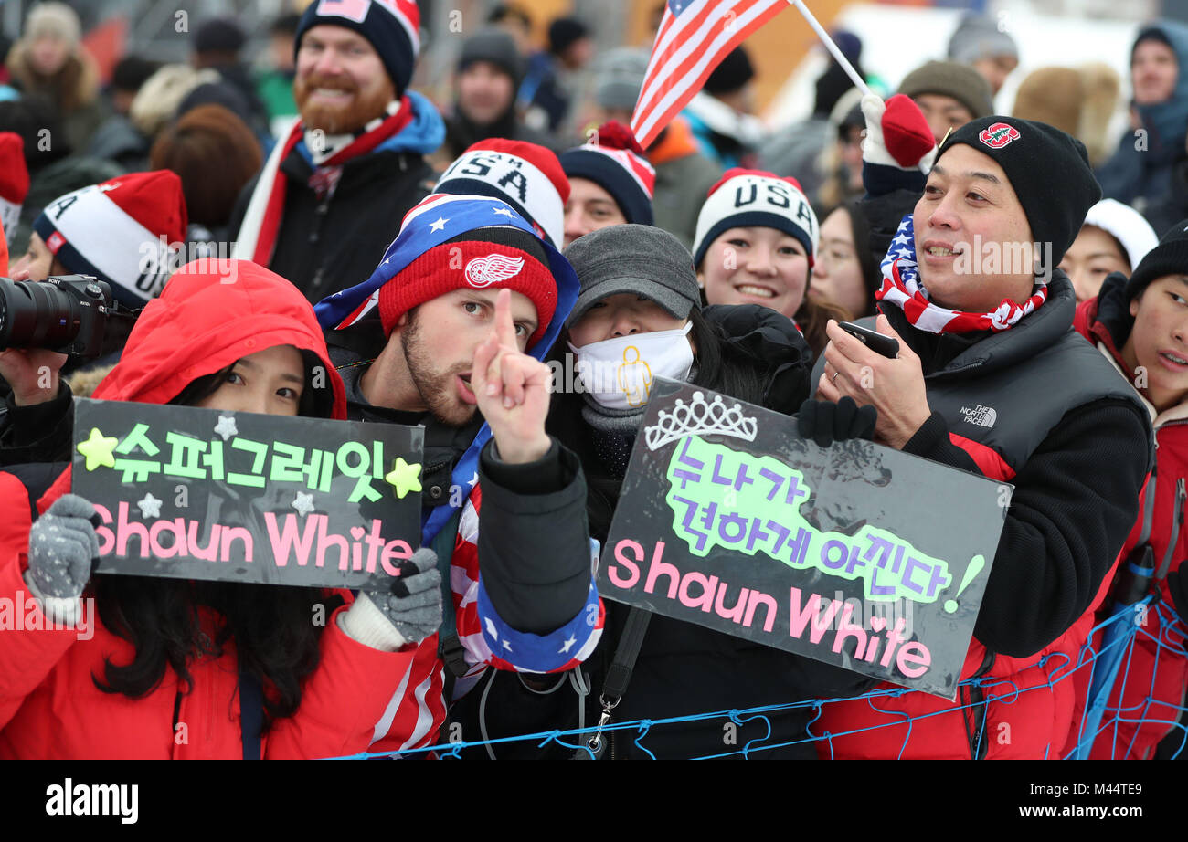USA's Shaun White fans celebrate after he wins the Men's Halfpipe
