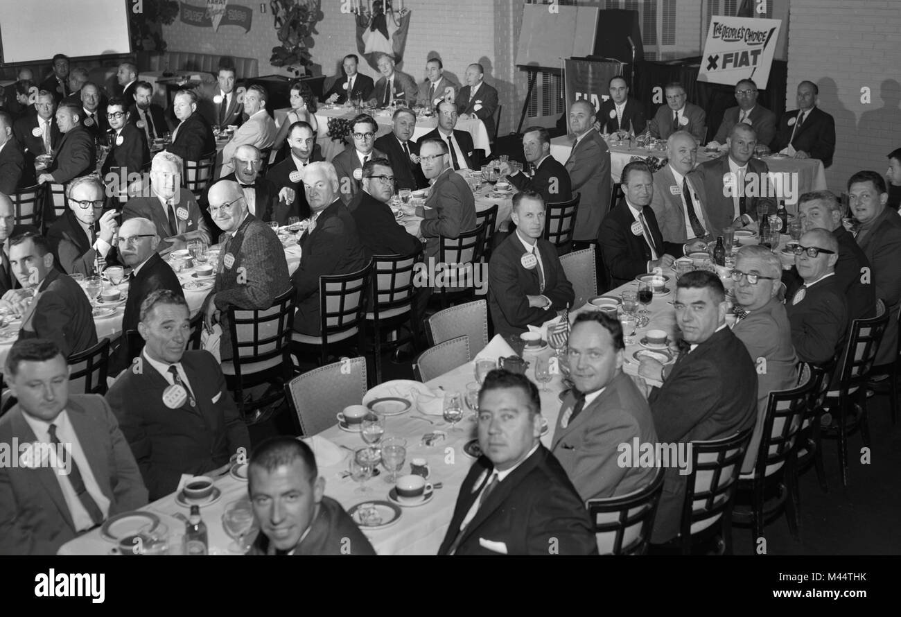 Meeting of car salesmen in California, ca. 1956. Stock Photo