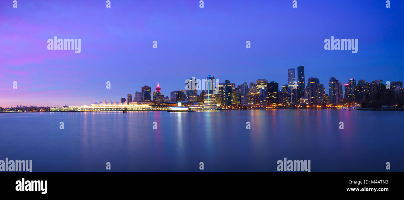 Panoramic view of Vancouver Skyline at Sunrise with City Lights as seen ...