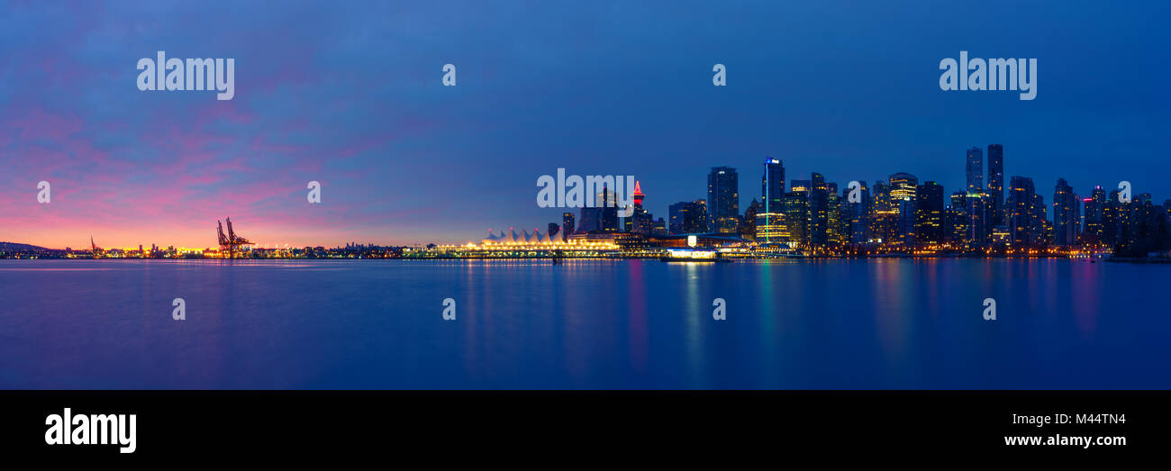 Panoramic view of Vancouver Skyline at Sunrise with City Lights as seen ...