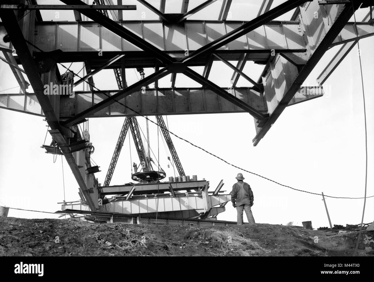 Road construction of the Chicago Skyway on the South Side of Chicago, ca. 1958. Stock Photo
