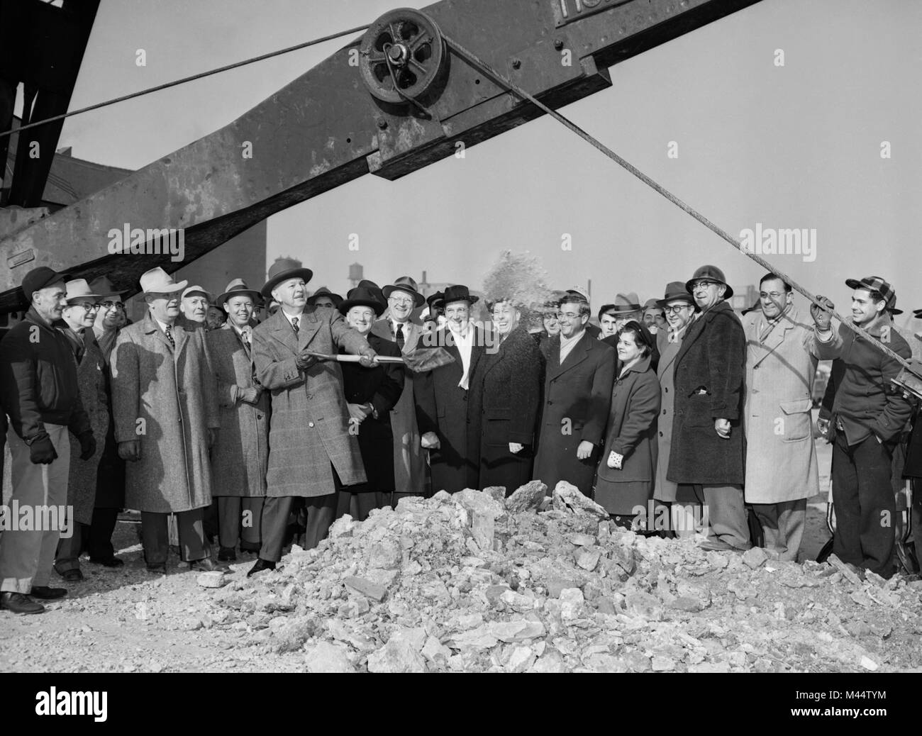 Chicago Mayor Martin Kennelly breaks ground for the NW Expressway/Kennedy Expressway, ca. 1955. Stock Photo