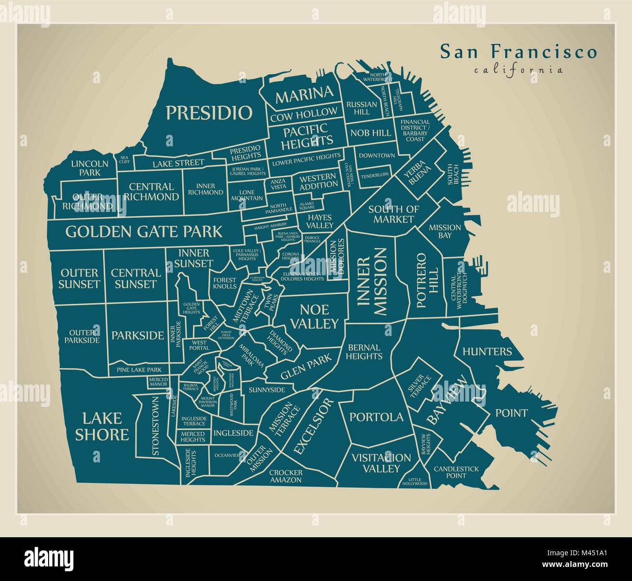 Modern City Map San Francisco City Of The Usa With