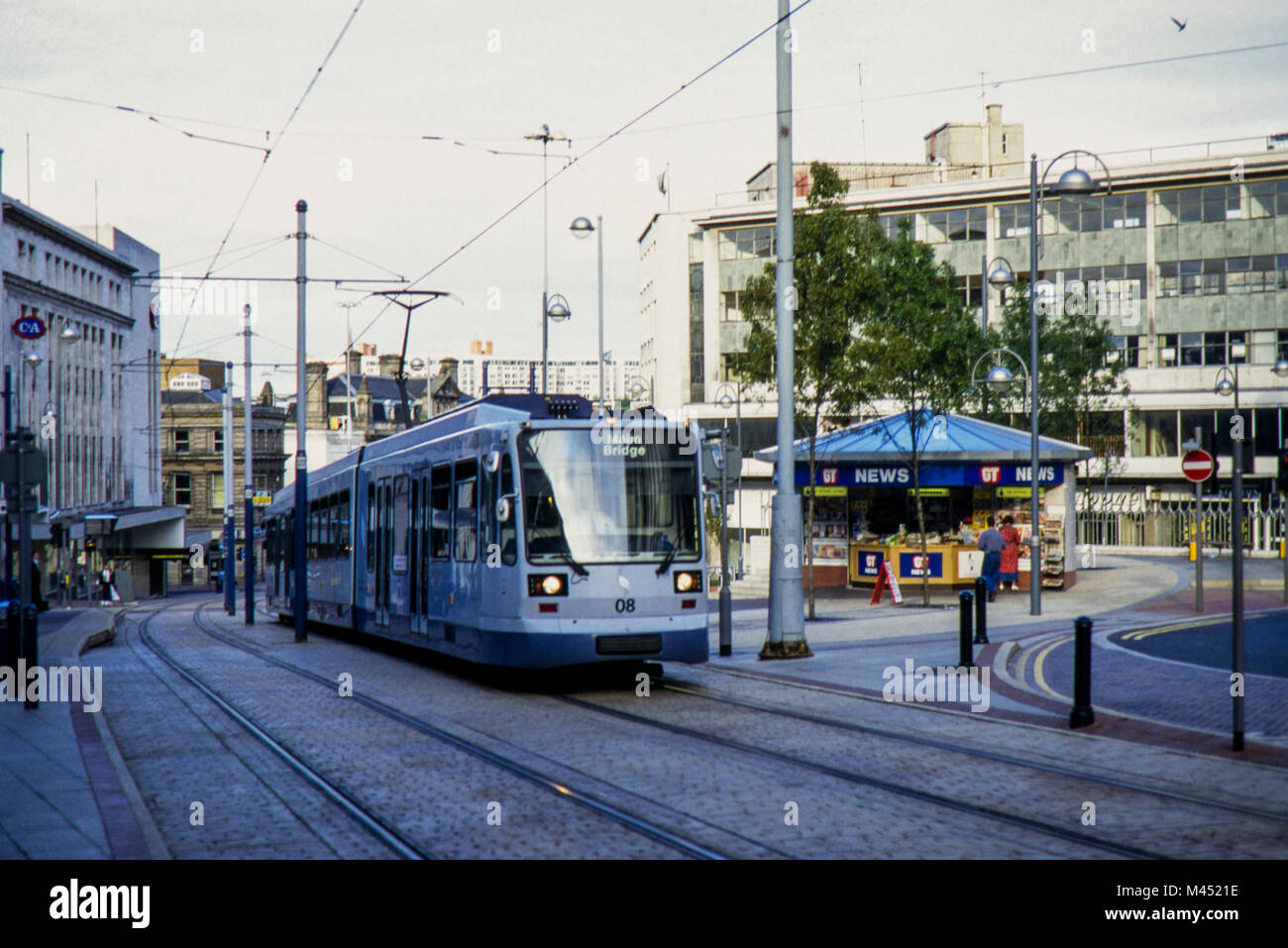 Sheffield Super Tram No8 with original livery on route to Malin Bridge. Image taken in August 1996 Stock Photo