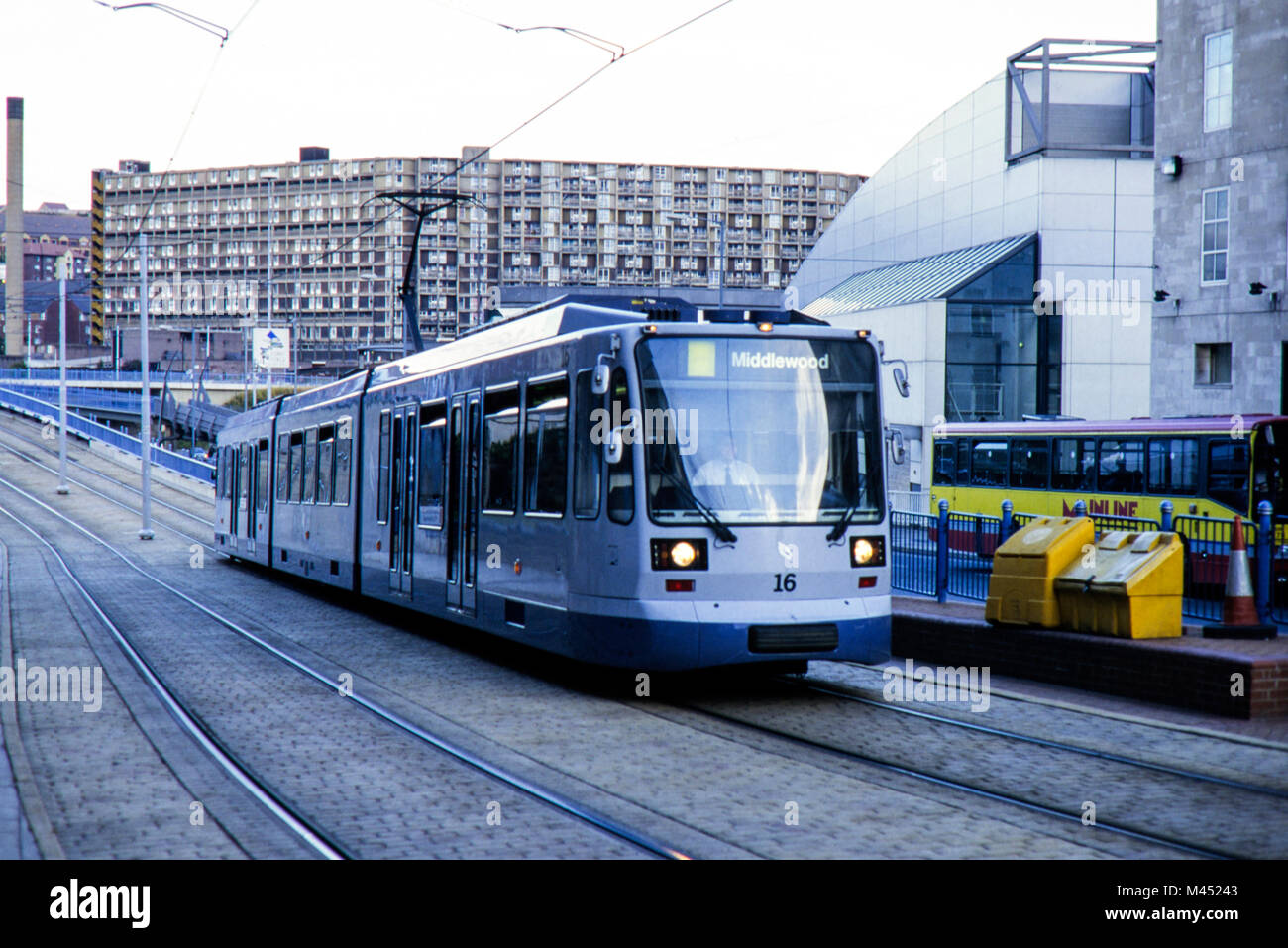 Sheffield Super Tram No16 with original livery on route to Middlewood. Image taken in August 1996 Stock Photo