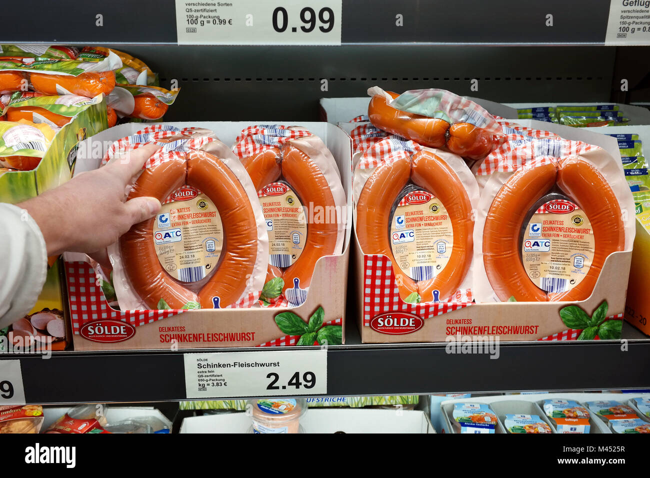 Pork ring sausage in a shop Stock Photo - Alamy