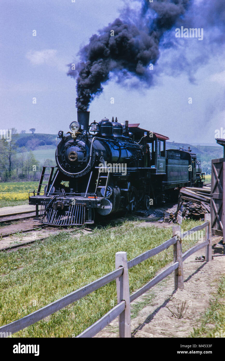 Built in 1914 the 2-6-2 steam Baldwin steam engine number 250 is now in on display at the Edaville Railroad, located at Edaville USA, South Carver, MA Stock Photo