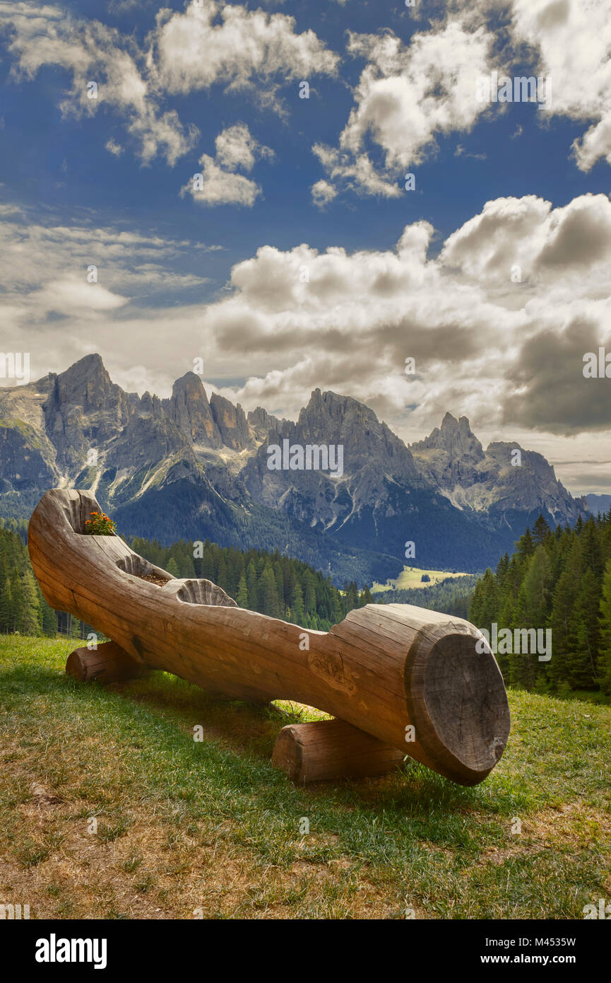 Carved wood, Pale di San Martino Dolomites, San Martino di Castrozza, Trento province, Trentino Alto Adige, Italy, Europe Stock Photo