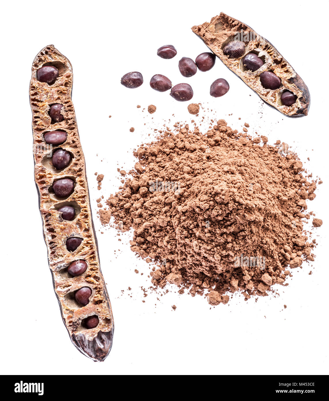Carob pod and carob powder on the white background Stock Photo Alamy